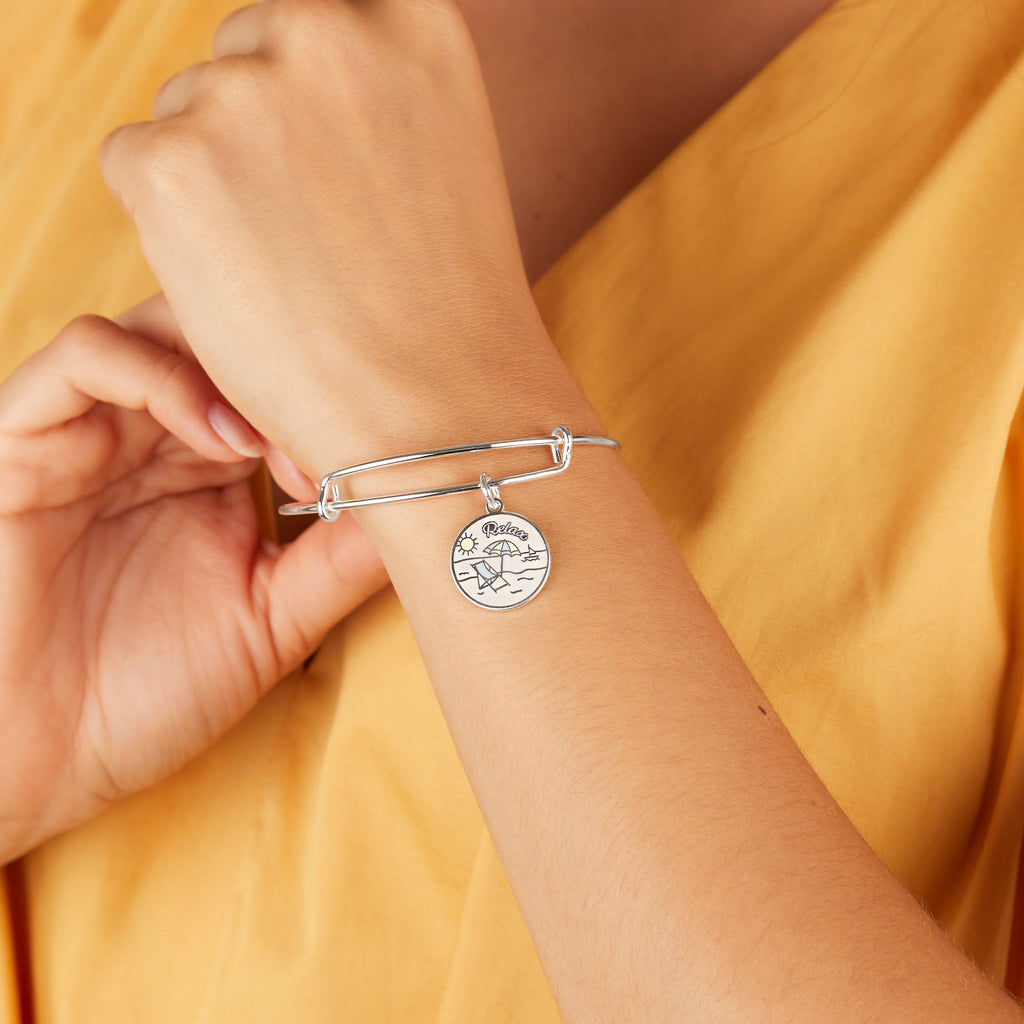 Happy Retirement Silver Charm Bangle Bracelet