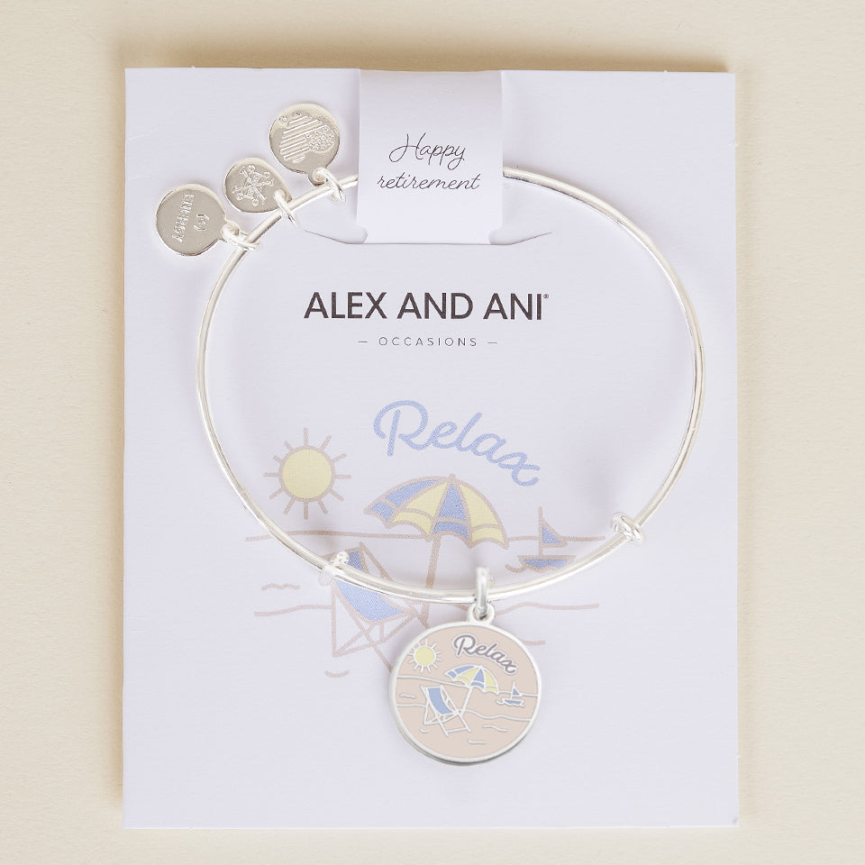 Happy Retirement Silver Charm Bangle Bracelet