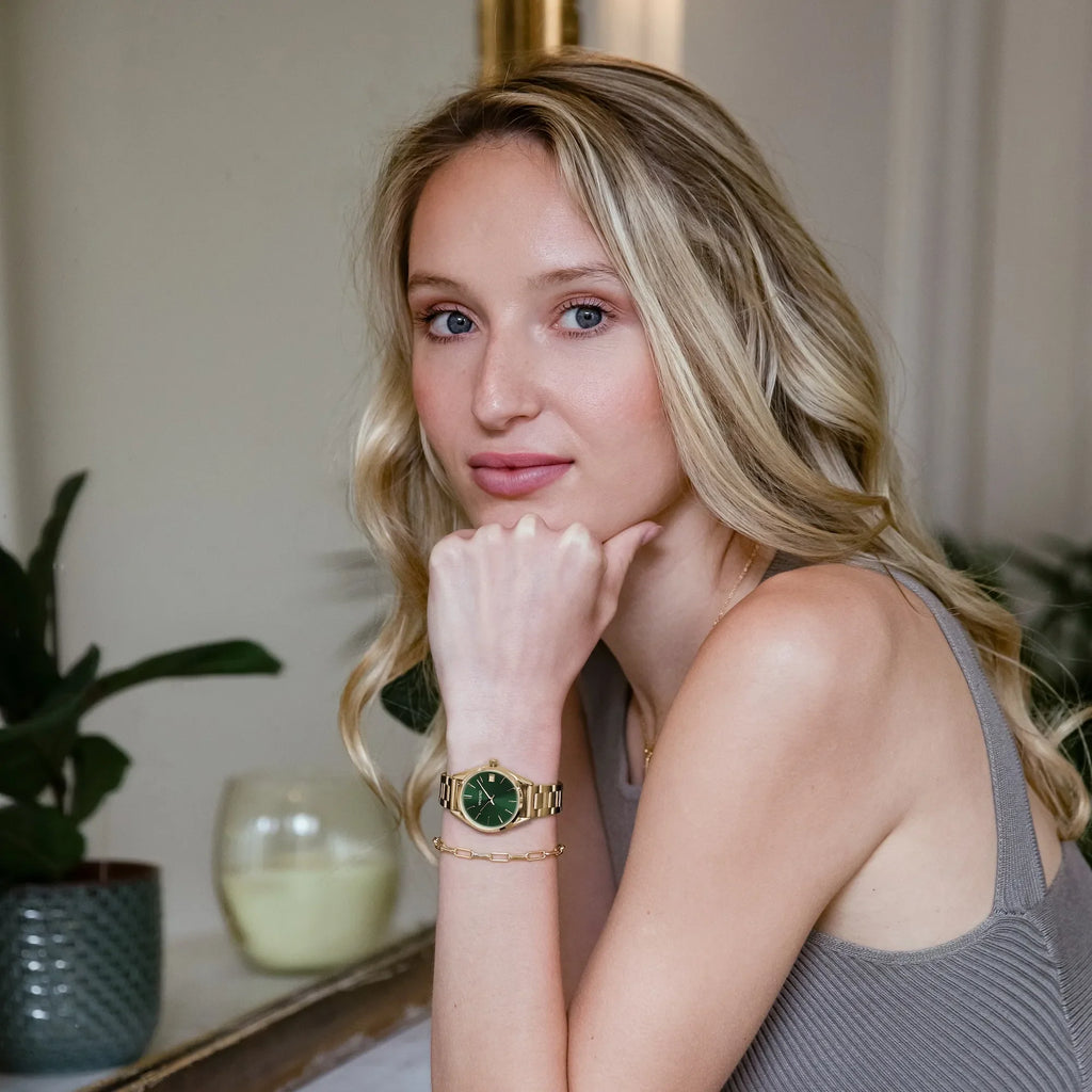 The Harper Gold + Green Minimalist 29mm Stainless Steel Watch