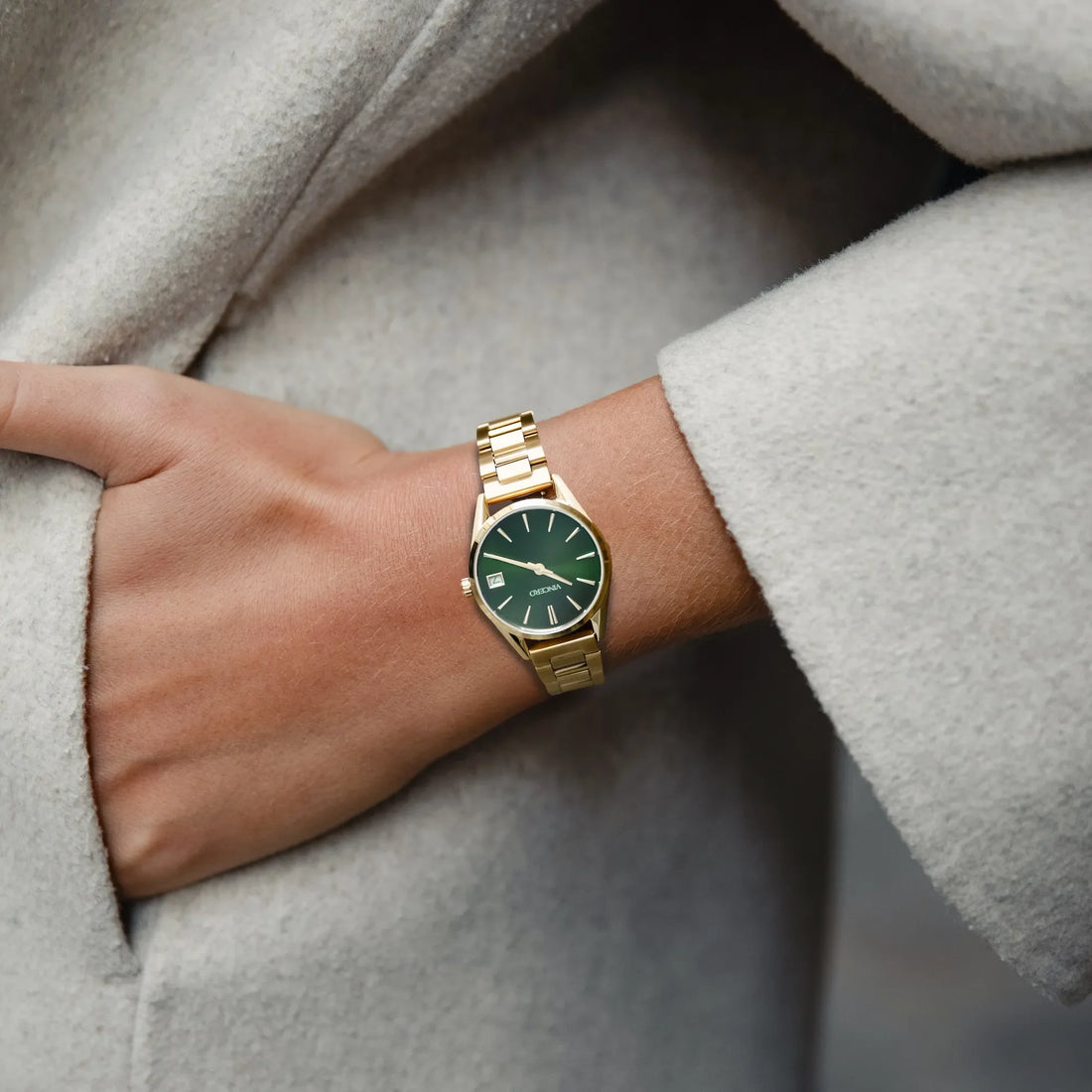 The Harper Gold + Green Minimalist 29mm Stainless Steel Watch