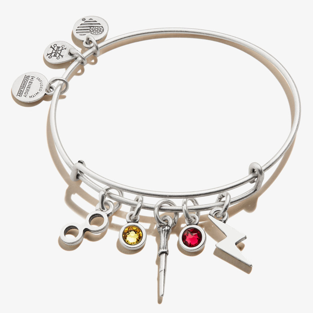 Harry Potter character multi-charm bangle with silver, yellow, and red design elements