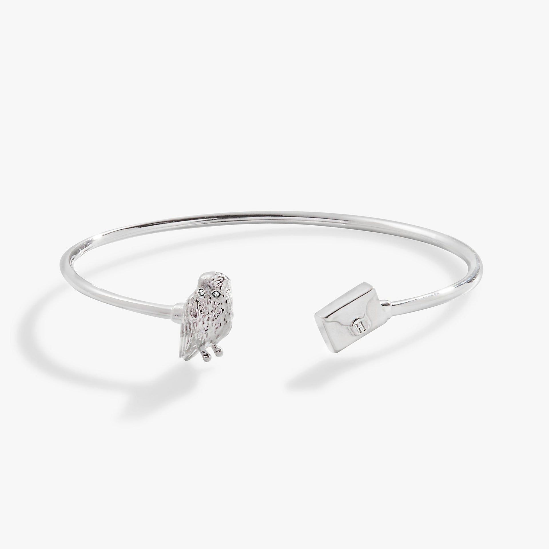 Harry Potter Hedwig owl and letter flex cuff bracelet with iridescent crystal accents
