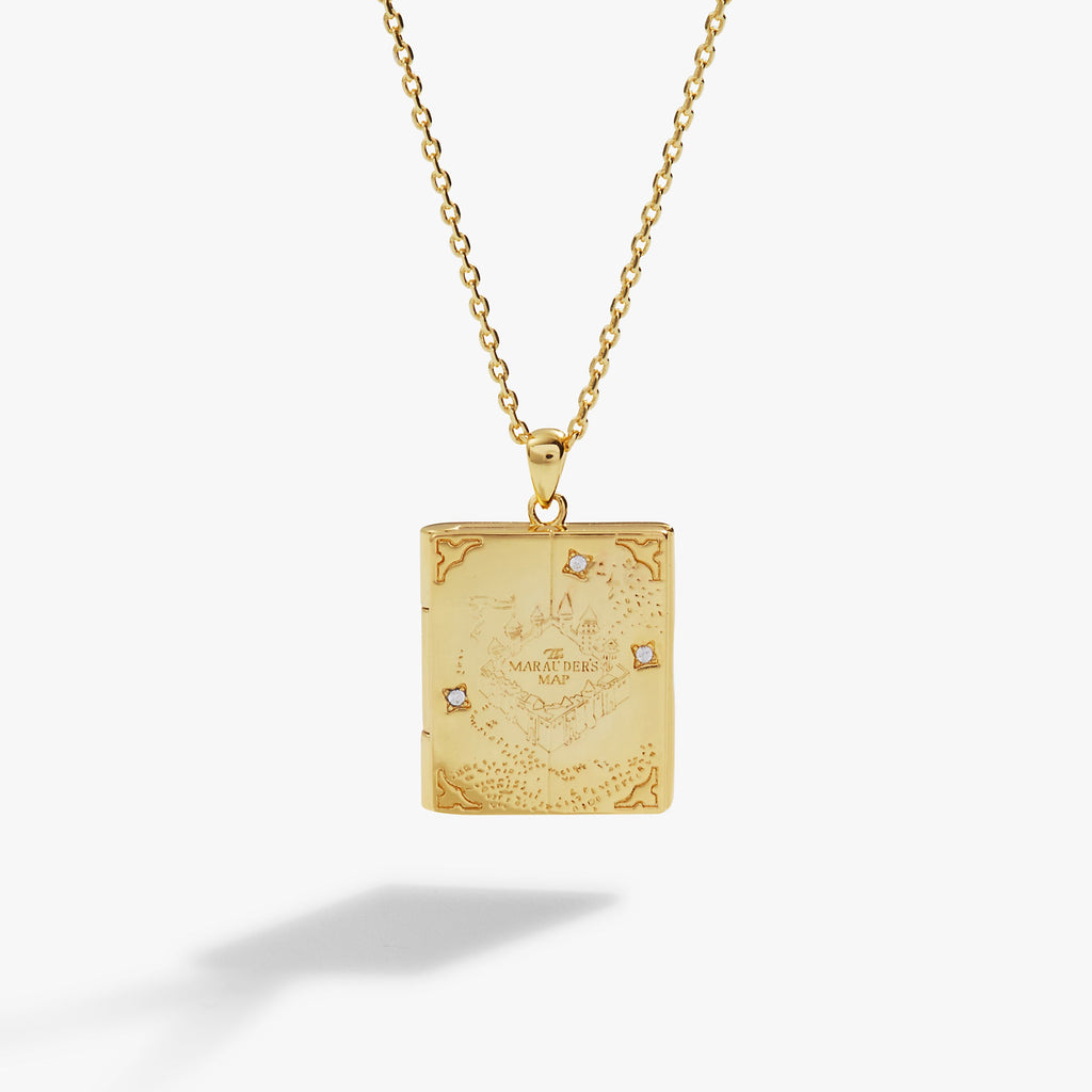 Harry Potter Mischief Managed Gold Locket Necklace with Crystals