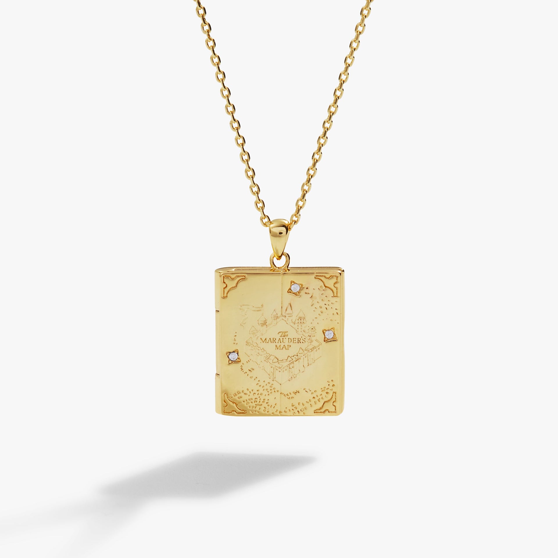Harry Potter Mischief Managed Gold Locket Necklace with Crystals