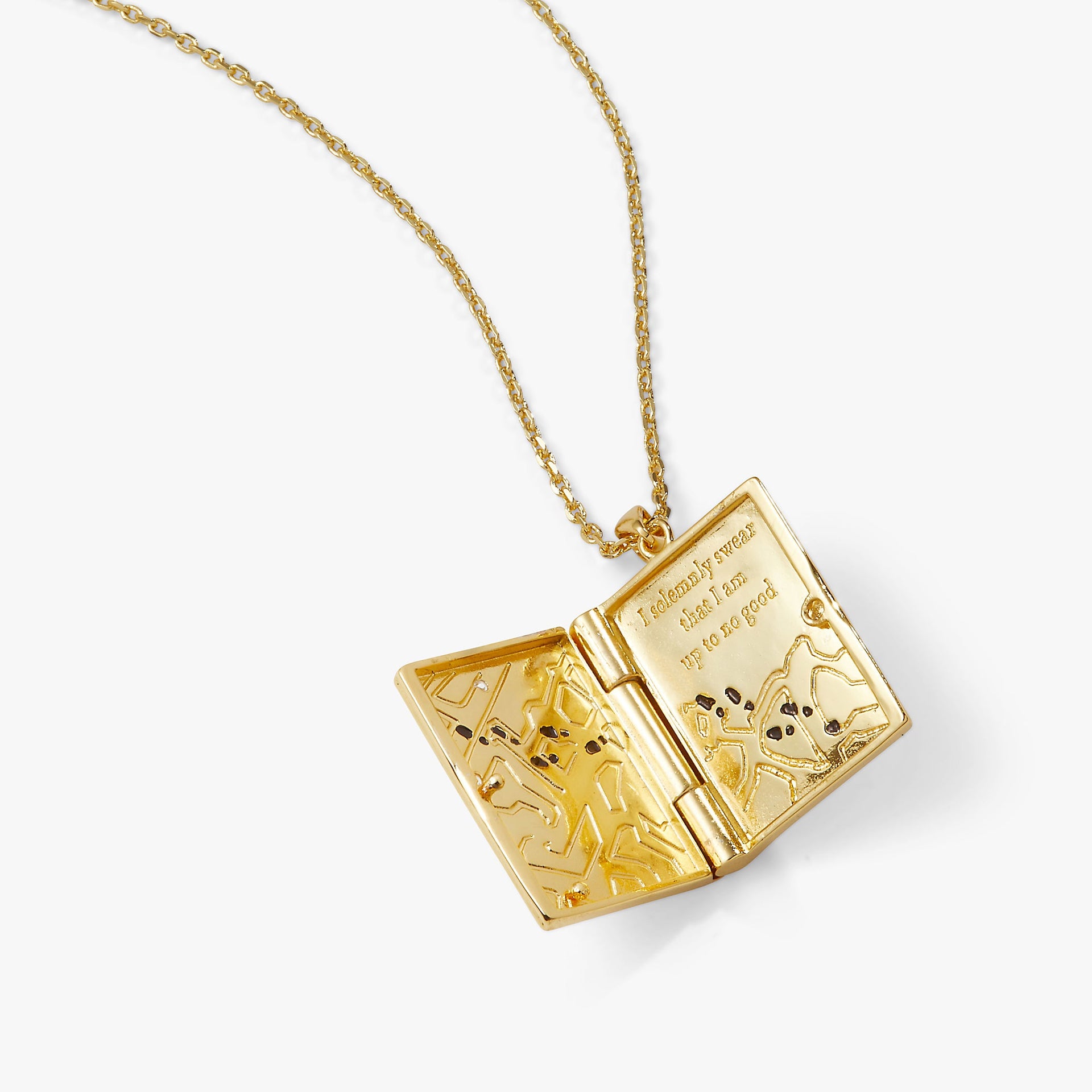 Harry Potter Mischief Managed Gold Locket Necklace with Crystals