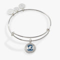 Shiny silver Ravenclaw House charm bangle featuring Hogwarts Alumni engraving