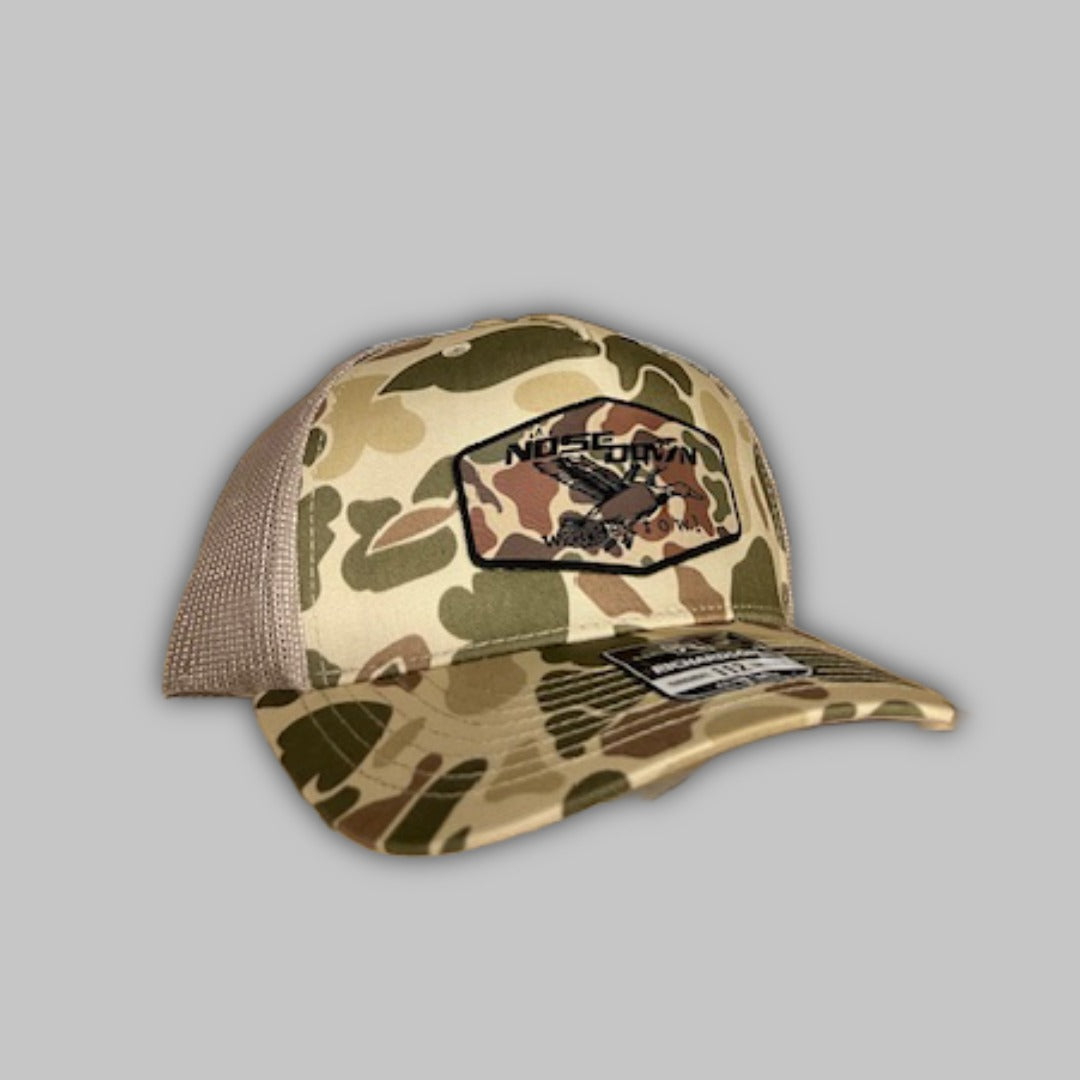 Flying Mallard trucker hat with mesh backing for duck hunters
