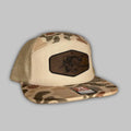 Mr. Slabs 7 Panel camo fishing hat in tan, brown, and khaki.