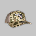 Heritage camo Landing Mallard trucker hat on a Richardson 112 base.