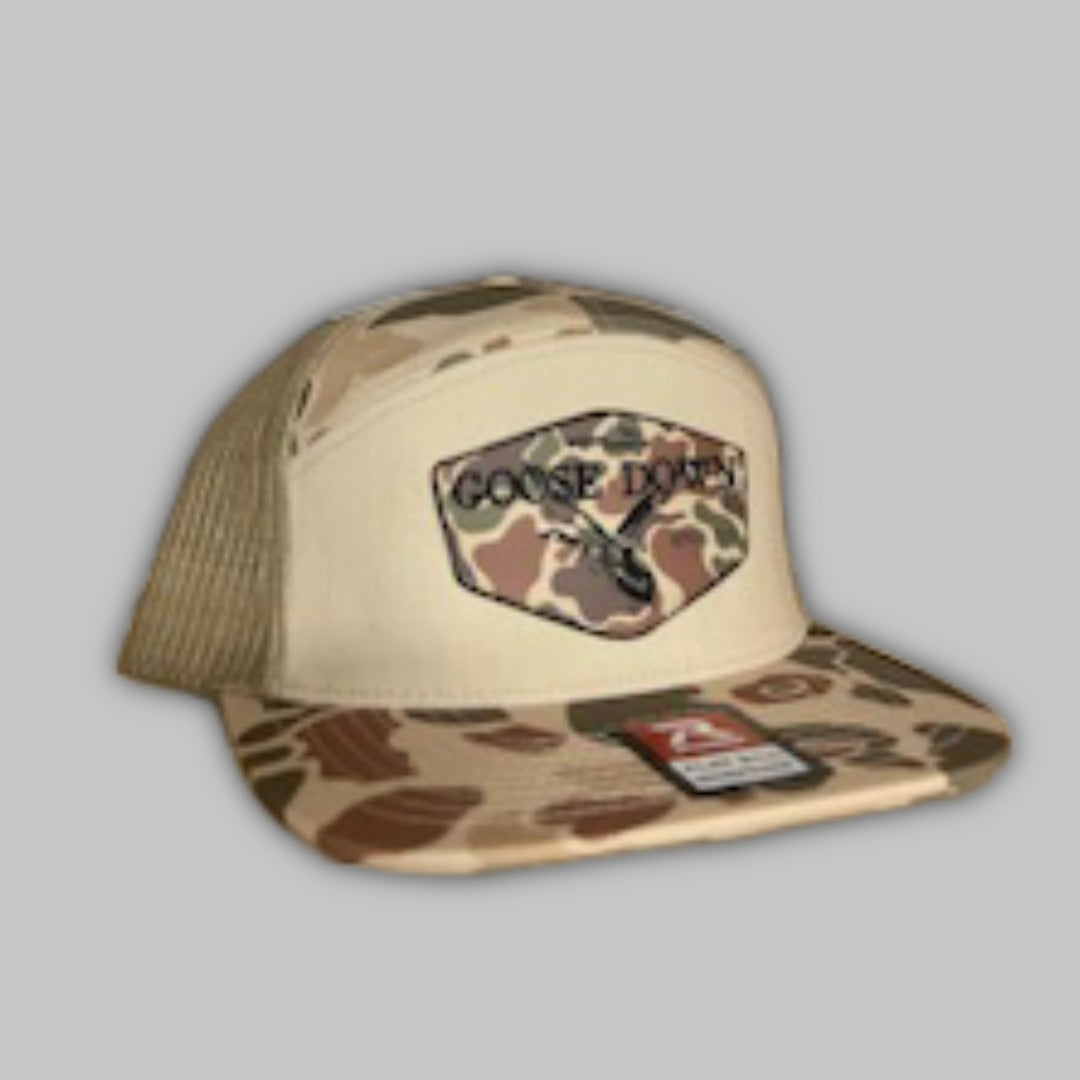 Goose Down 7 Panel Camo Flat Bill Snapback Hat