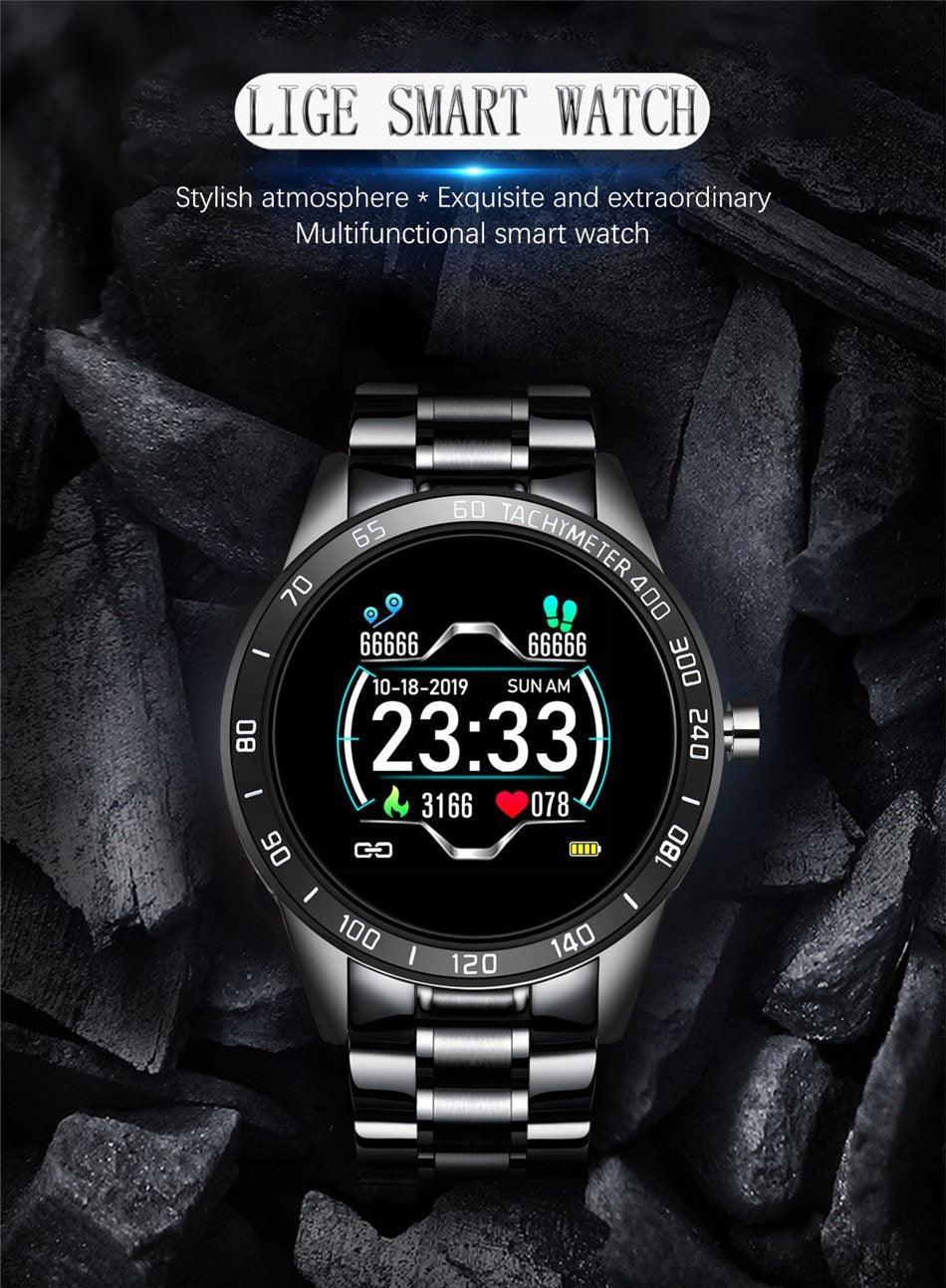 LIGE Men's LED Smart Watch with Blood Pressure & Heart Rate Monitor