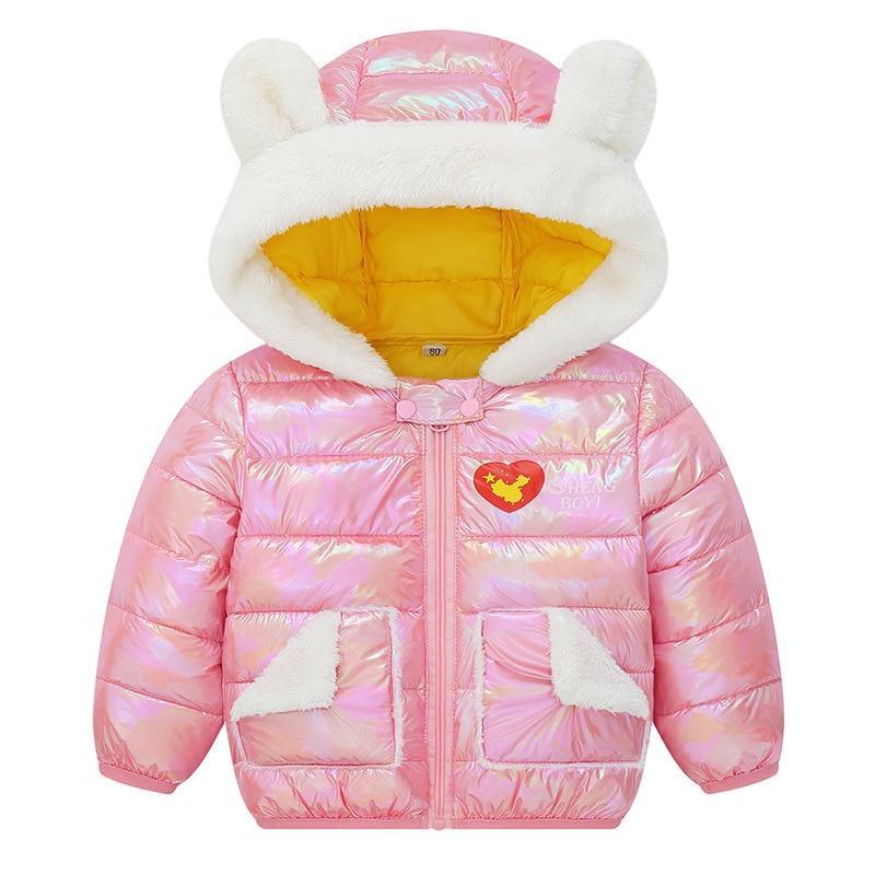 Modern Shiny Hooded Winter Jacket for Babies and Girls 3-24 Months