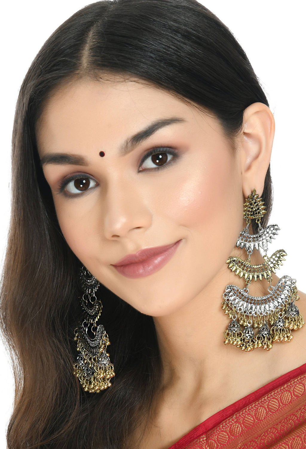 Two-Tone Silver and Gold Plated Earrings for Ethnic Occasions
