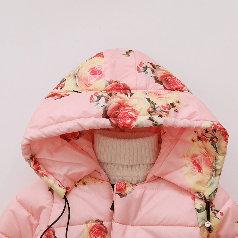 Floral Padded Hooded Jacket for Kids - Winter Warm Cotton Coat
