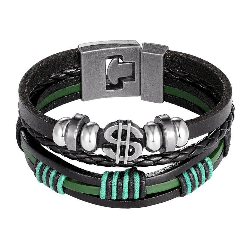 Multilayer Braided Leather Anchor Bracelet with Magnetic Clasp