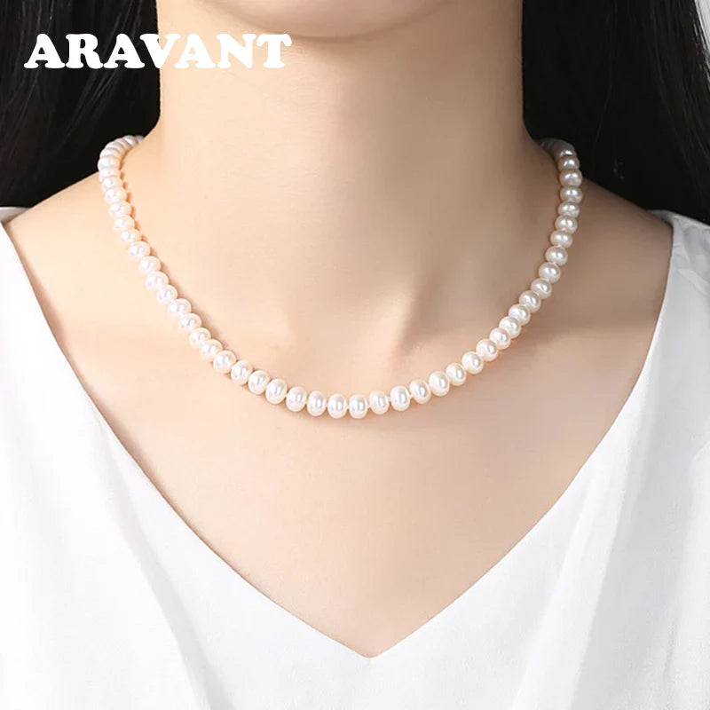 Aravant 925 Silver 8-9mm Freshwater Pearl Necklaces For Women Fashion Jewelry