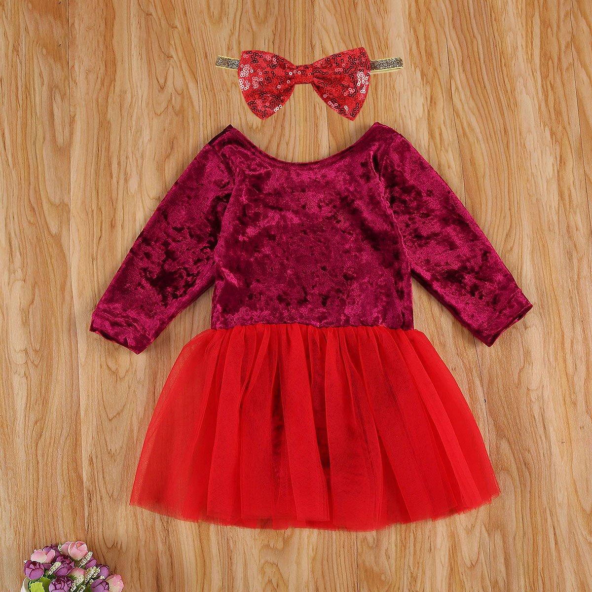 Baby Girls Long Sleeve Velvet Christmas Dress with Letter Print