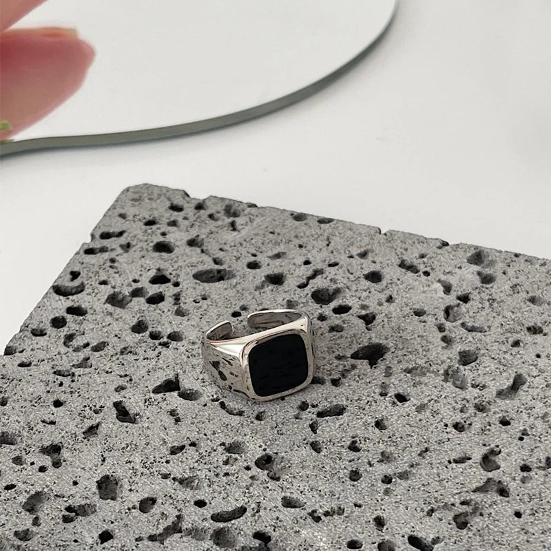 925 Sterling Silver plated Ring for Women Girl Gift Blace Stone Crystal Glaze Retro Punk Open Jewelry Dropship Wholesale