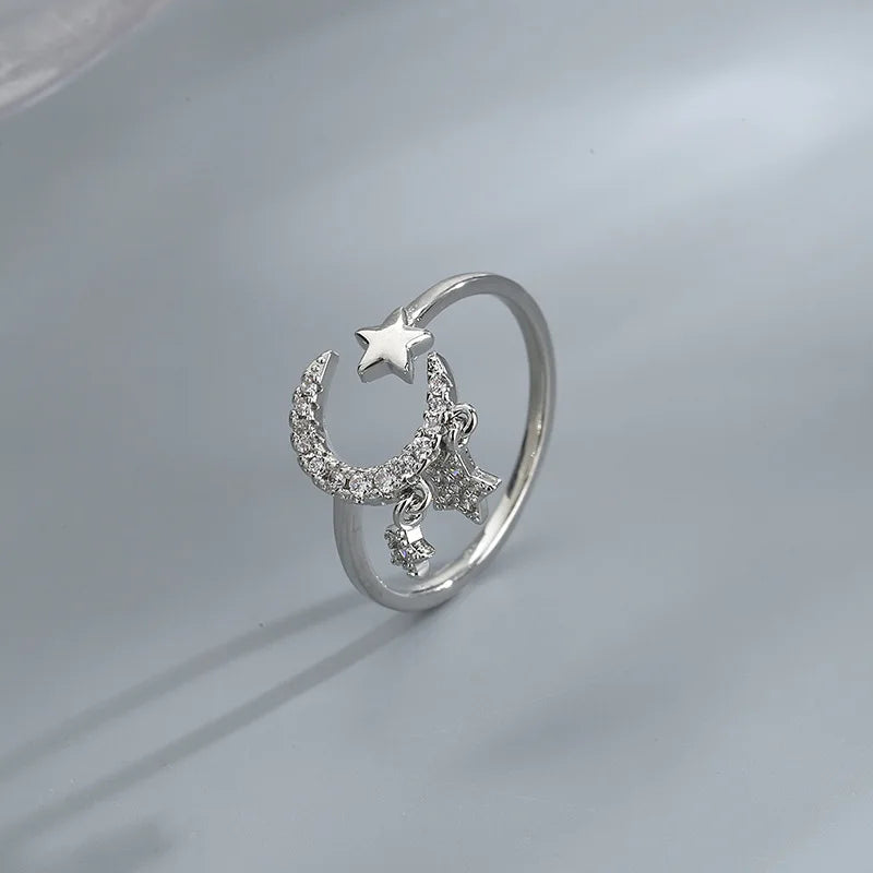 VENTFILLE 925 Silver Moon Tassel Opening Female Fashion Ins Ring