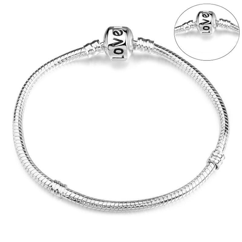 Sterling Silver Color Snake Chain Heart and Star Bracelet
