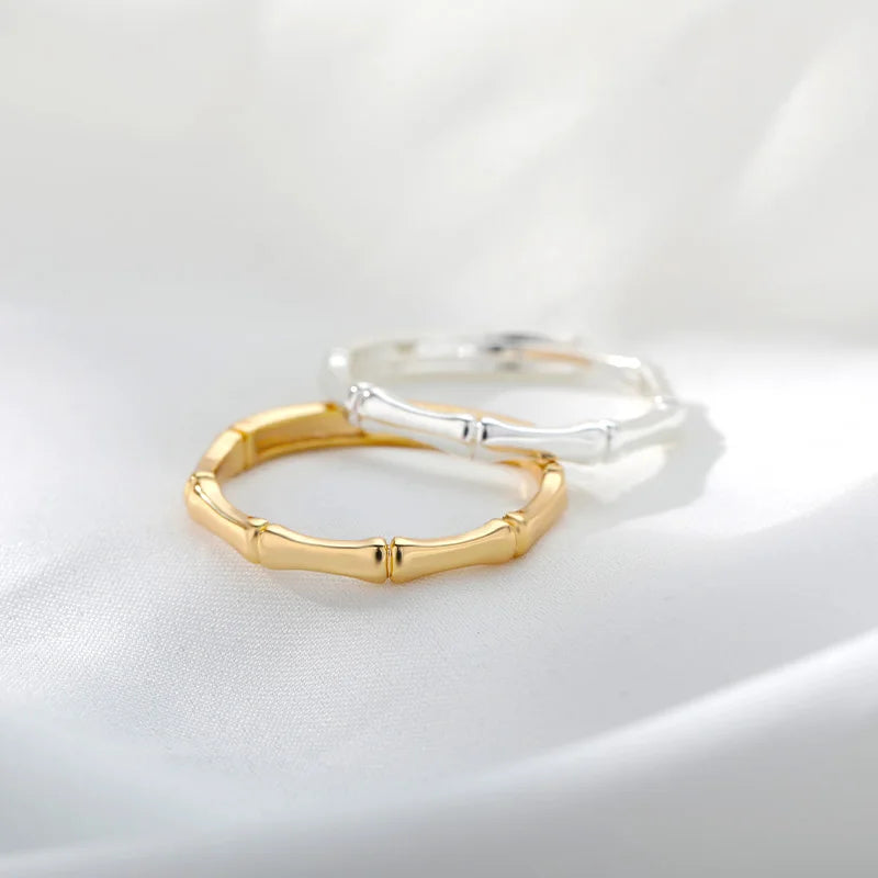 Stainless Steel Bamboo Joint Rings For Women Men Silver Color Open Adjustable Male Female Engagement Wedding Ring Jewelry