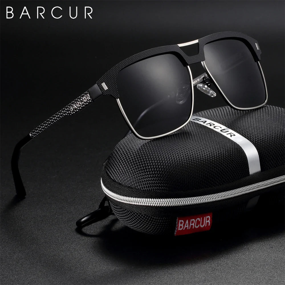 BARCUR square stainless steel frame sunglasses with polarized lenses