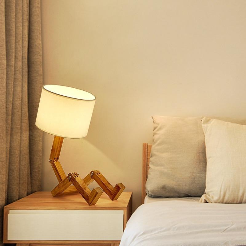 Modern Wooden Robot Table Lamp with Folding Design for Study