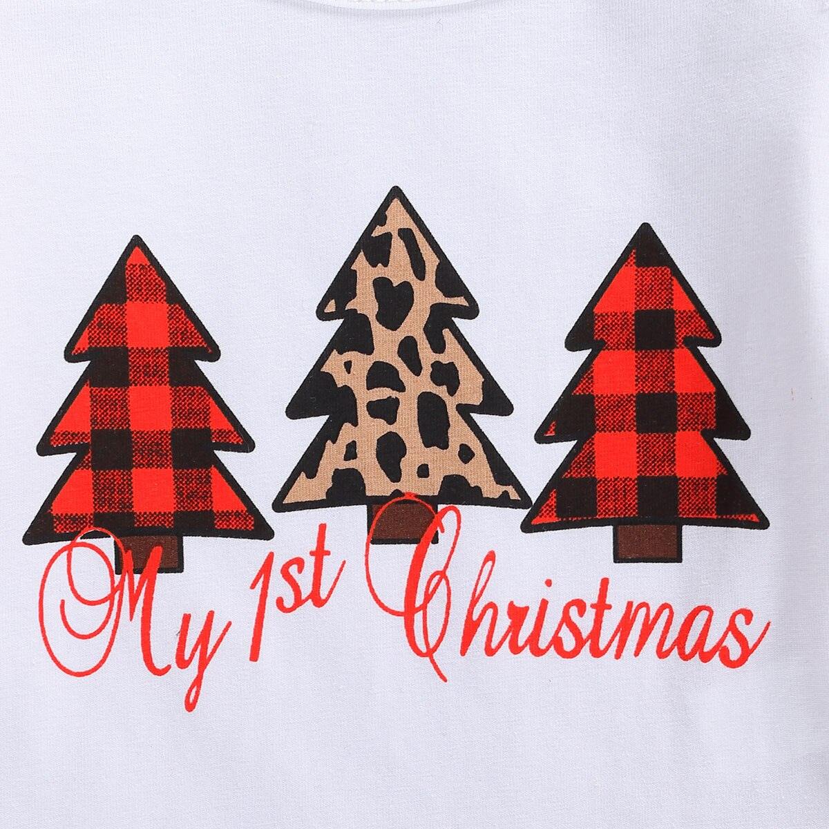 Newborn Baby Christmas Tree Pullover Top and Leopard Pants Set