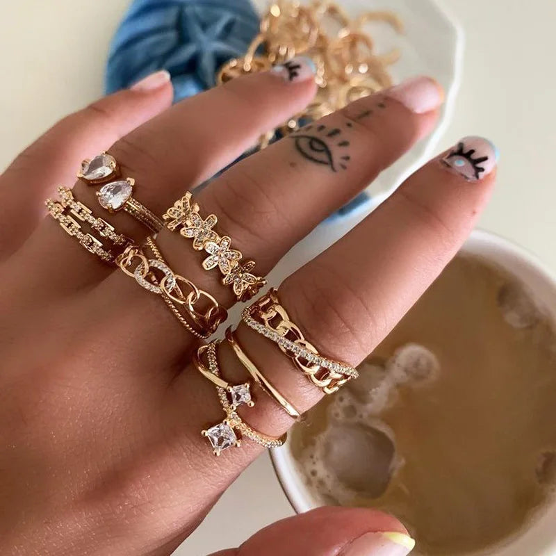 Ladies Flower Open Rings For Women Stainless Steel Cubic Zircon Flower Open Adjustable Ring Jewelry Students Girl Gift