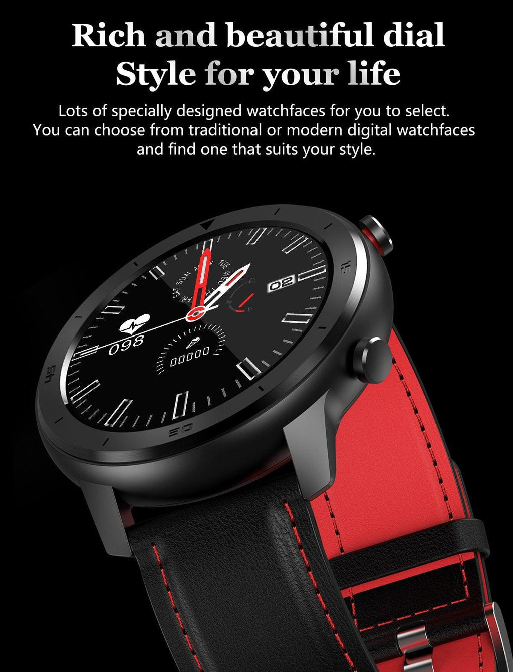 Luxury Round Business Smart Watch with Heart Rate Monitor and Leather