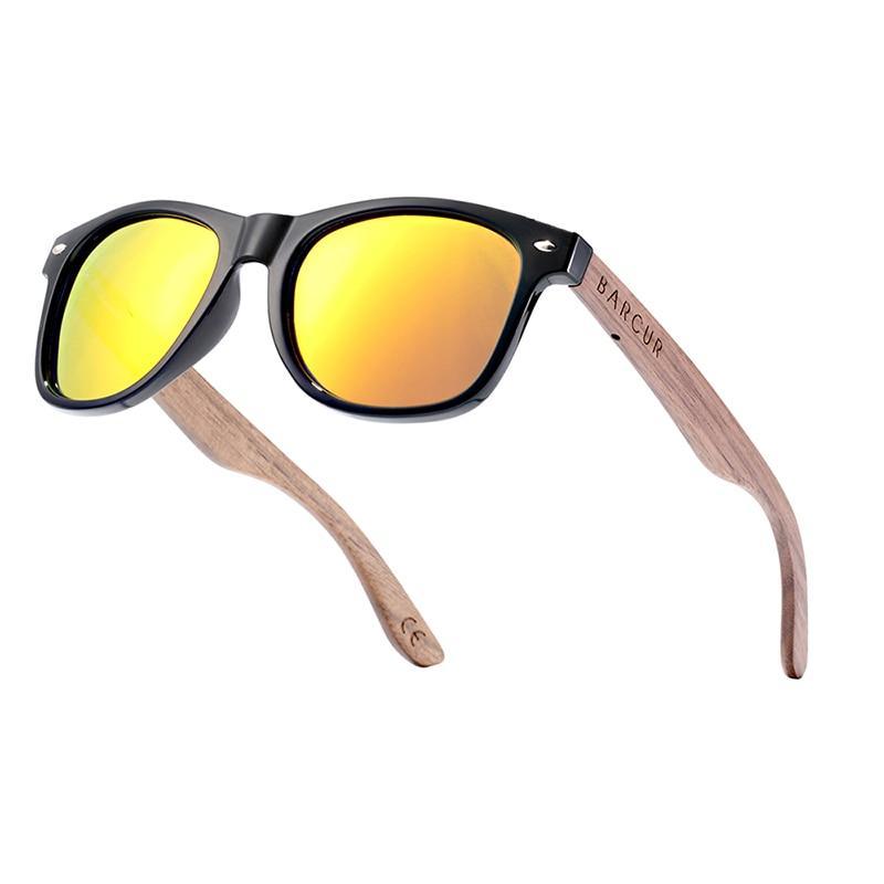 Handmade bamboo and walnut wooden sunglasses with polarized lenses and UV400 protection