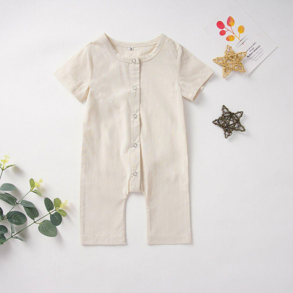Adorable Sleeveless Cotton Button Romper for Baby Girls and Boys