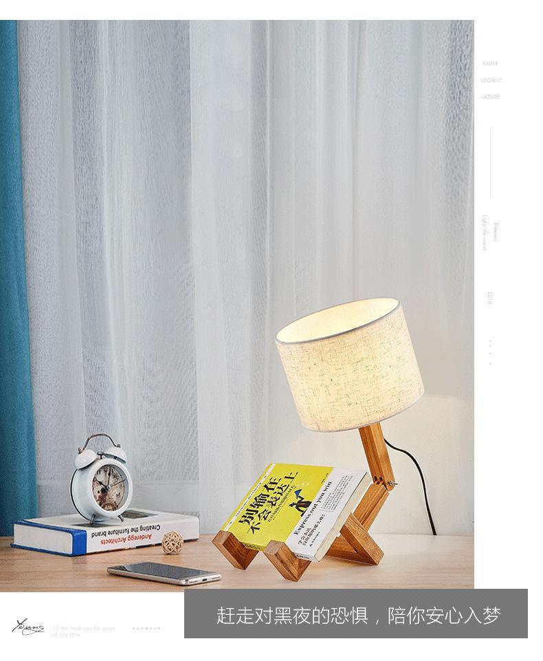 Modern Luxury Wood Robot Table Lamp with Linen Shade
