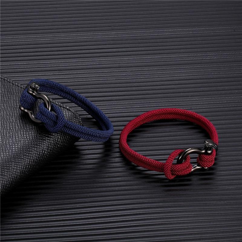 Modern Navy Rope Bracelet with Black Stainless Steel Hardware