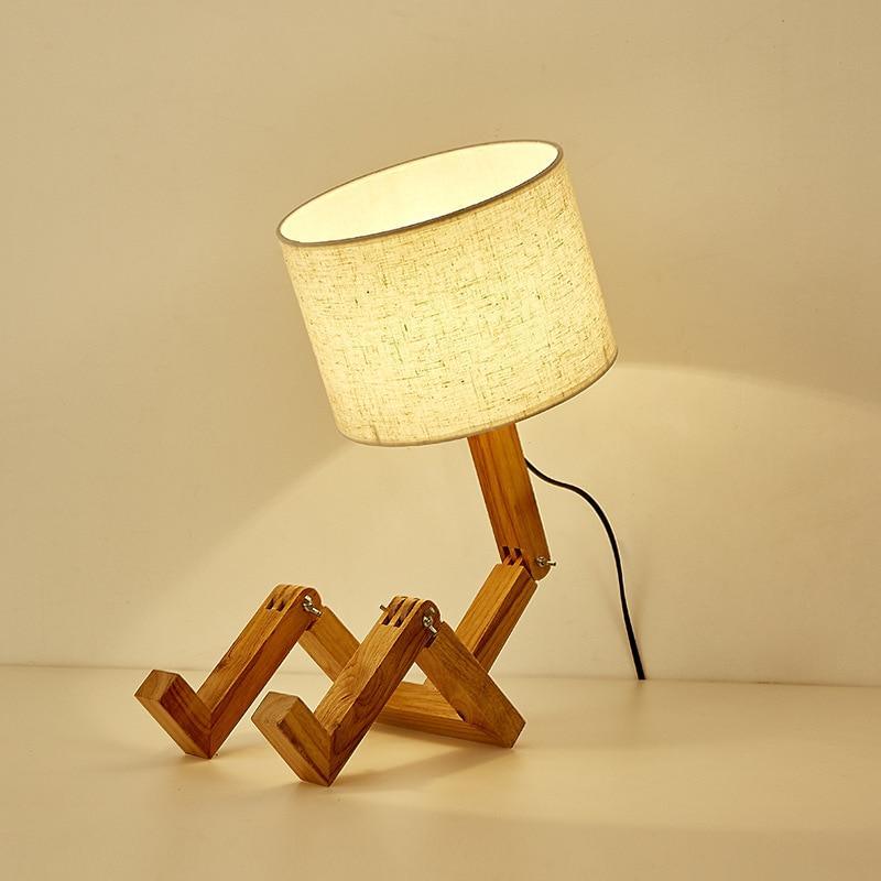 Modern Wooden Robot Table Lamp with Folding Design for Study