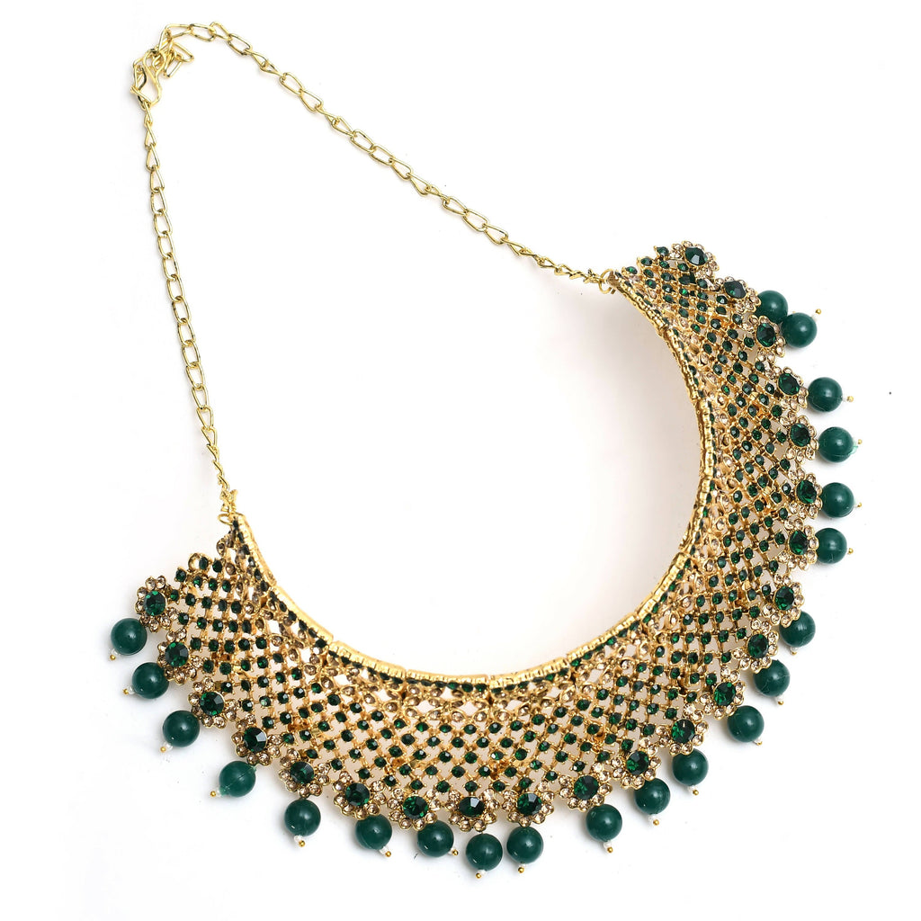 Traditional Rajwadi Design Heavy Gold and Green Necklace Set