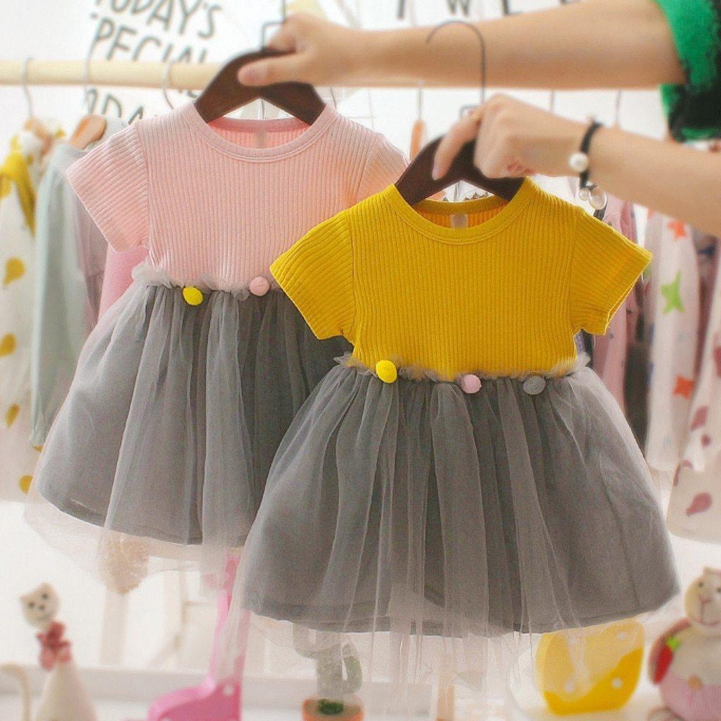 Toddler Girls Patchwork Tulle Princess Dress Casual Knit Playwear