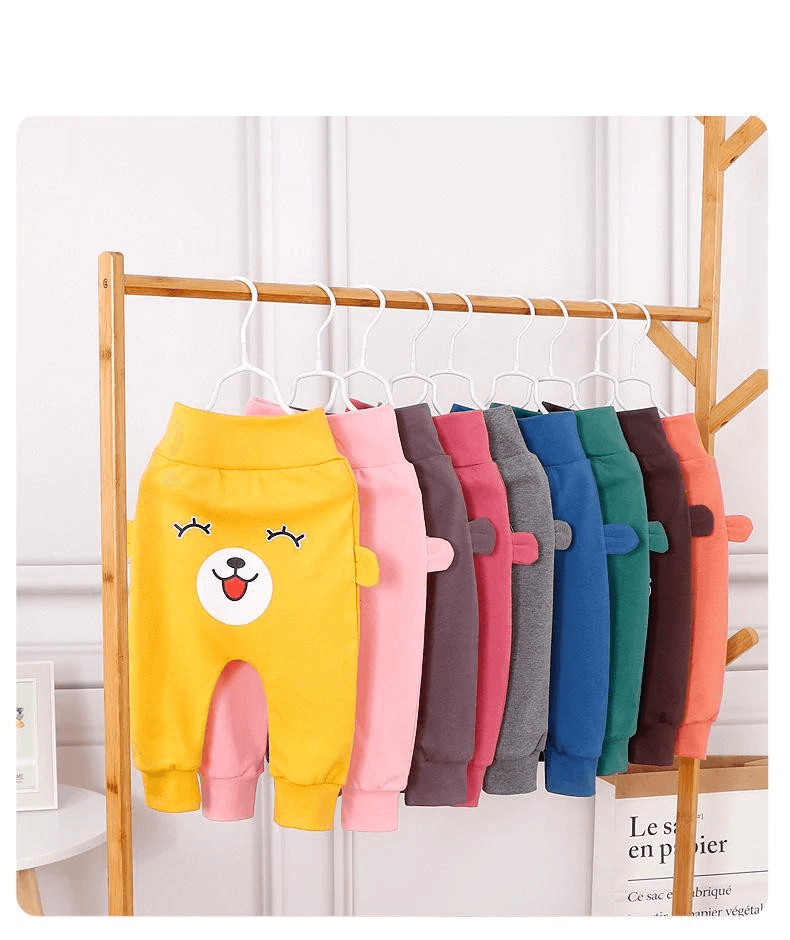 Baby Footed Cotton Bear Pants with Animal Detail