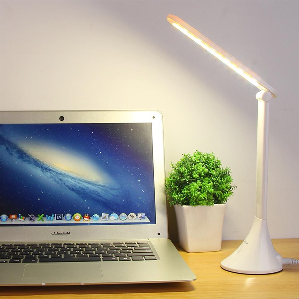 Modern Foldable White LED Touch Desk Lamp with USB Charging Port