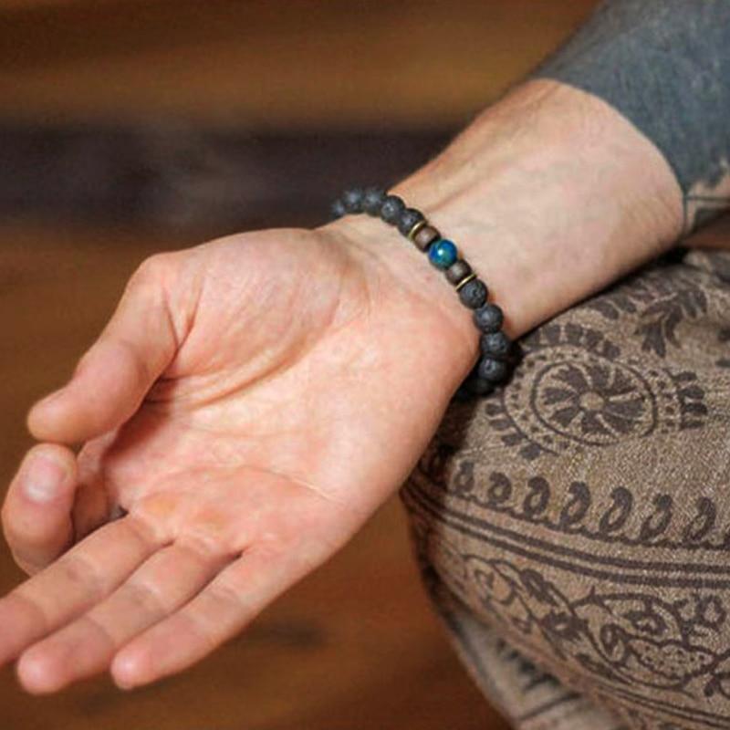 Natural Lava Stone & Moonstone Beaded Bracelet for Men