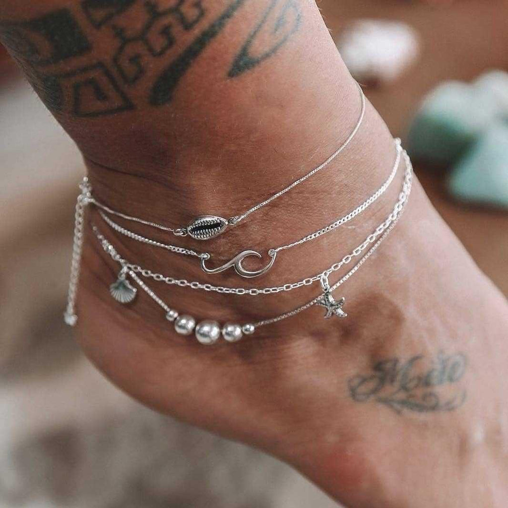 Gold Bohemian Shell and Starfish Anklet for Women Summer Beach