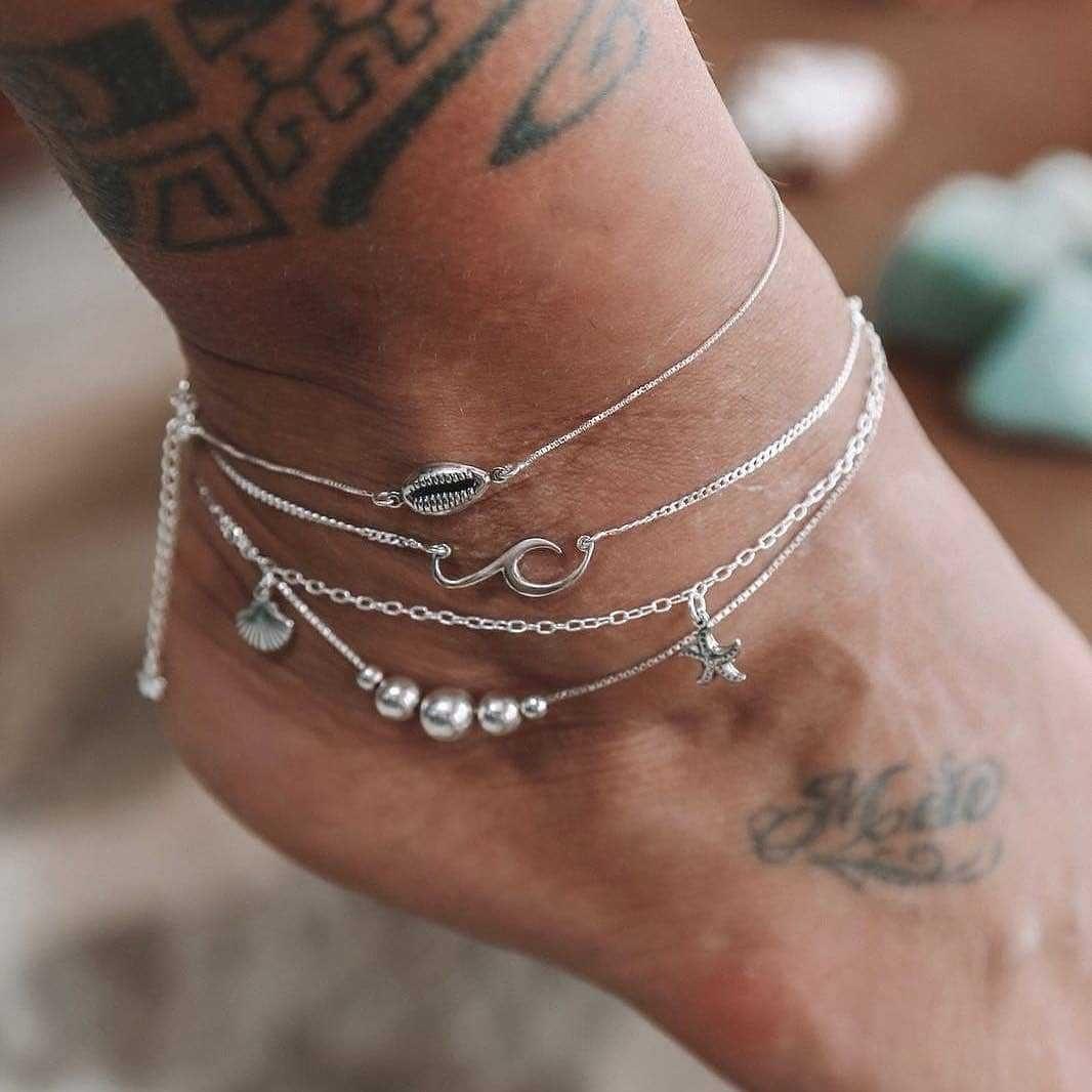 Gold Bohemian Shell and Starfish Anklet for Women Summer Beach