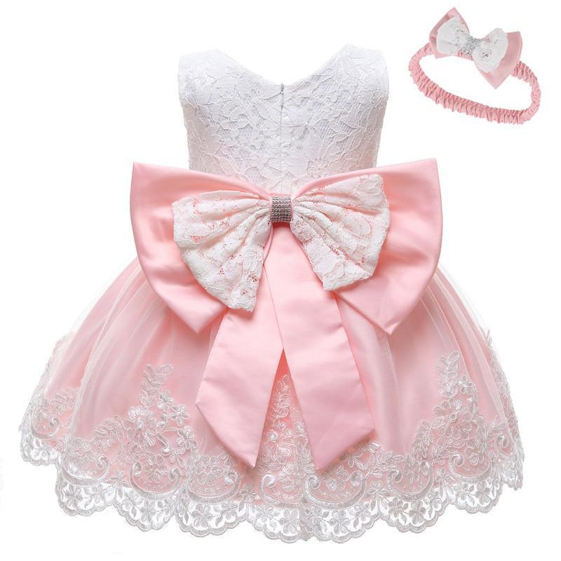 Elegant Baby Girl 1st Birthday Party Dress with Big Bow Detail