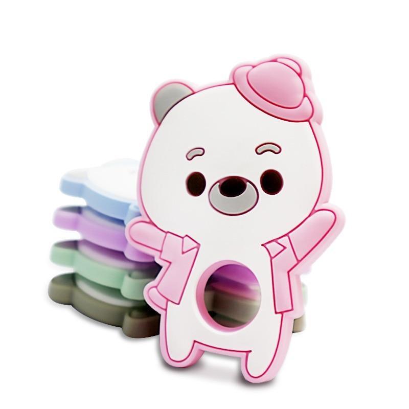 Silicone Bear Baby Teether and Pacifier Clip Set for Teething Relief