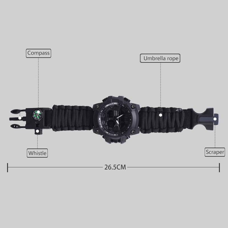 6-in-1 Military Survival Watch with Compass Whistle & Paracord