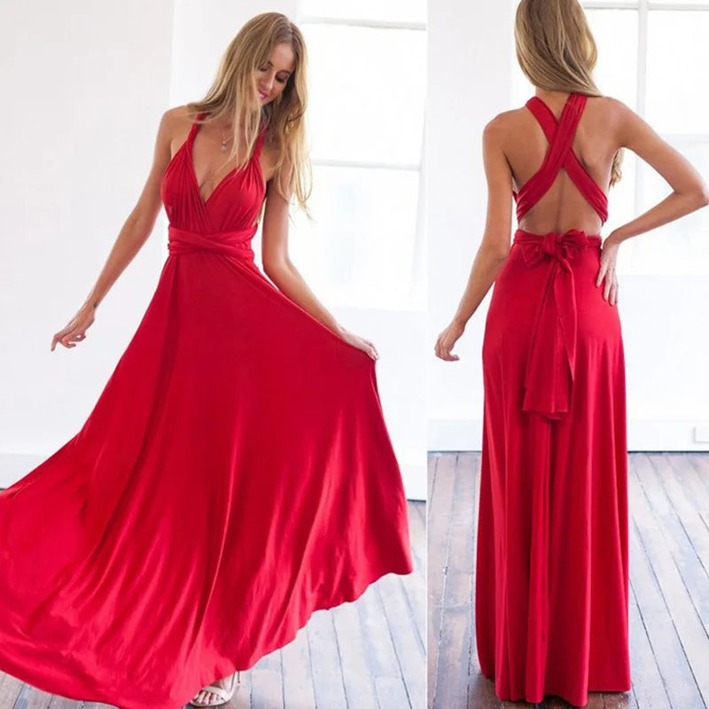 Women's Sexy Backless Convertible Wrap Maxi Dress Sleeveless - Image 2
