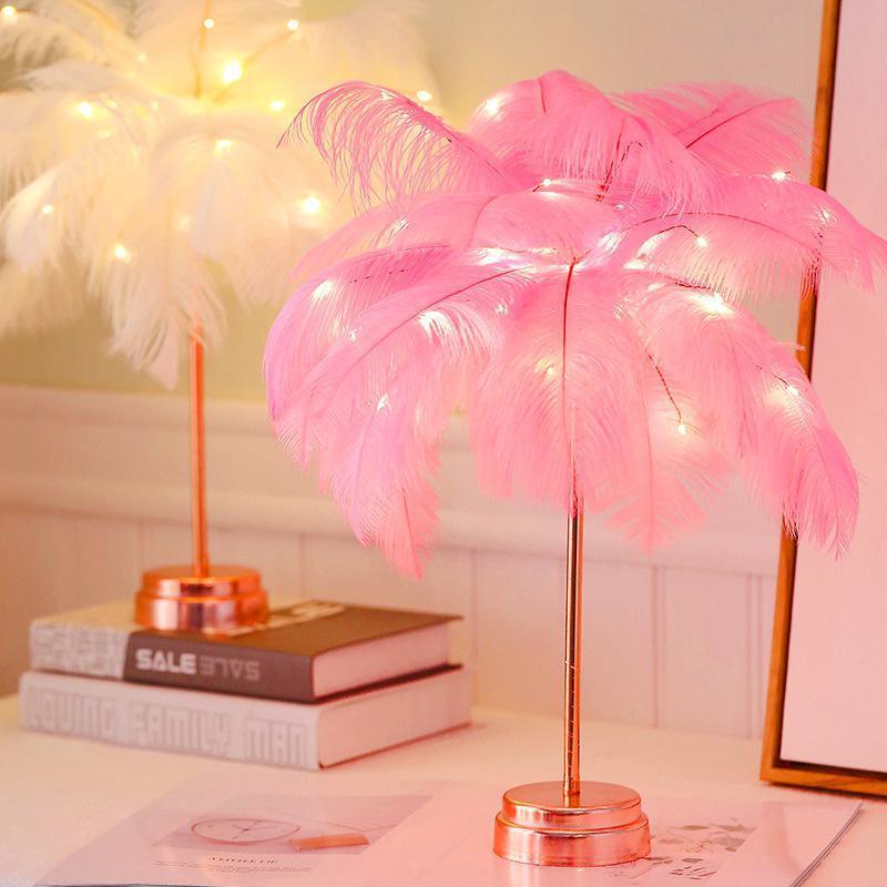 Romantic Feather Tree LED Table Lamp for Bedroom Night Decor