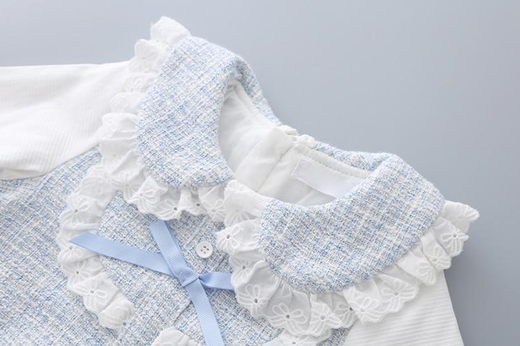 Classic Bow Brim Princess Dress for Toddler Girls, Blue & White