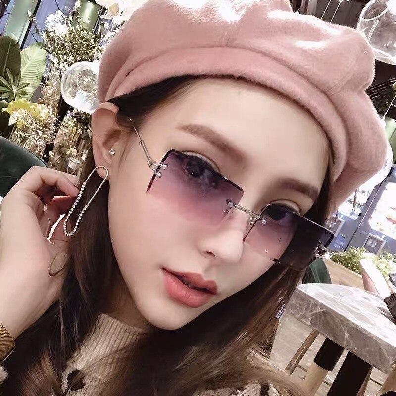 Women’s Trendy Small Rectangle Rimless Sunglasses UV400 Protection