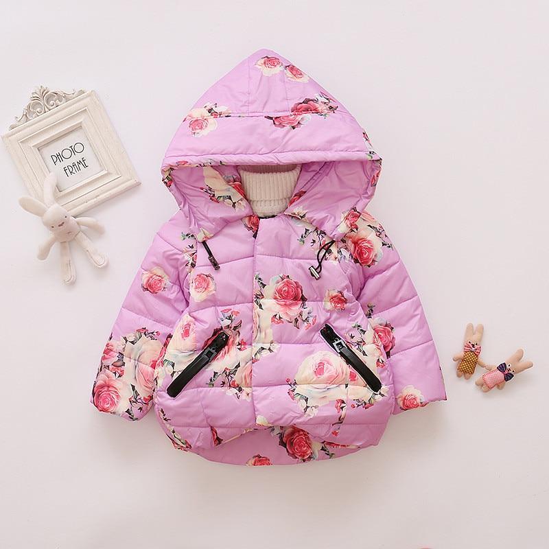 Floral Padded Hooded Jacket for Kids - Winter Warm Cotton Coat